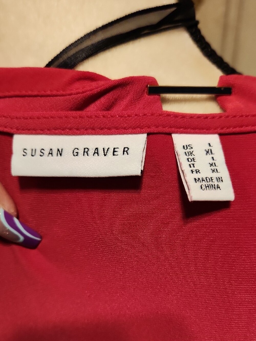 Susan Graver Raspberry Short-Sleeve Keyhole Bar Top - Picture 5 of 5
